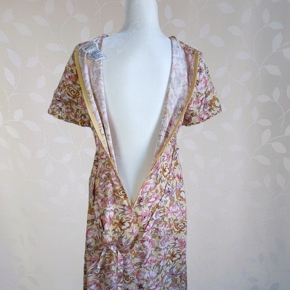 Vintage 90s Romantic Floral Pleat Front Knee Length Dress Bentley Yellow Pink 6 - Picture 14 of 16